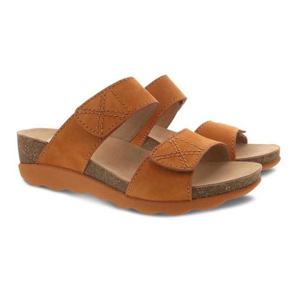 Dansko Women’s Maddy Leather Nubuck Orange Milled Cork Wedge Slide Sandal EU 39